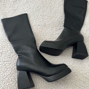 Black Heeled Boots 3.15 inch Platform Block Heel